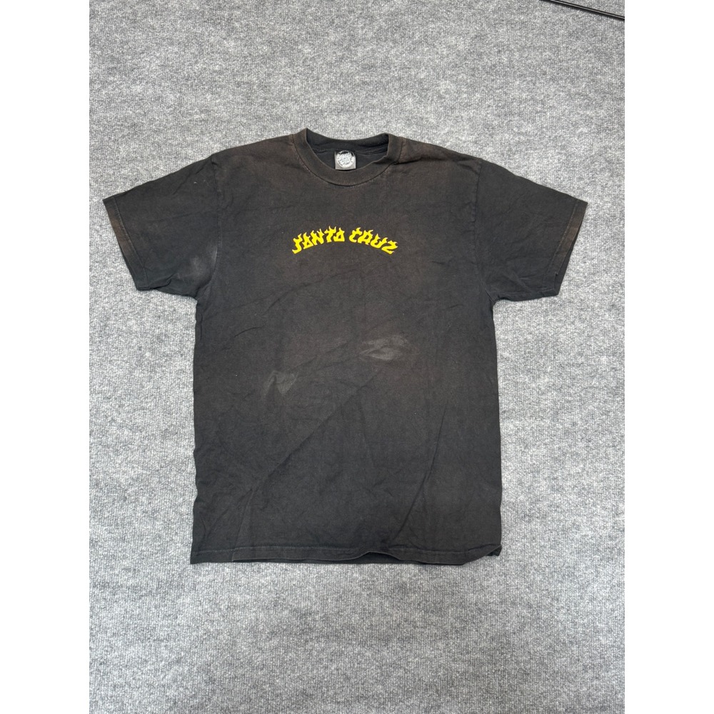 Santa Cruz Skateboards Flame Logo Graphic T-Shirt Faded Black Mens Size Medium